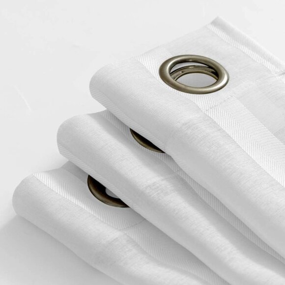 Eyelet Kitchen Curtains White striped Semi Sheer x 2 Panels Small window decor - Picture 2 of 10